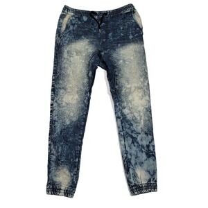 CJ Black Acid Washed Blue Denim Elastic Waist Stretchy Tapered Pants Men's Large